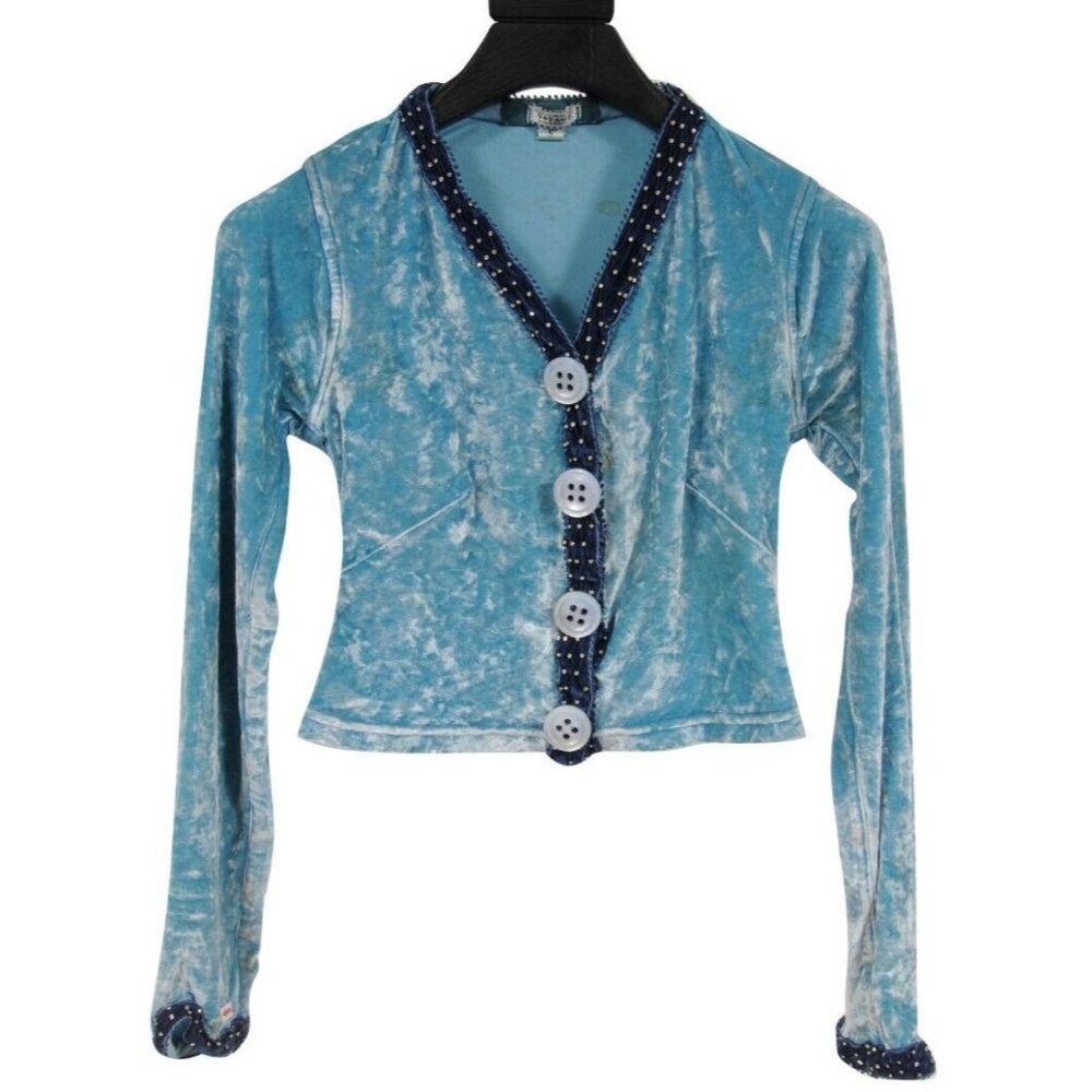 Voyage Invest In The Original Cropped Cardigan Small Turquoise Velvet Jacket